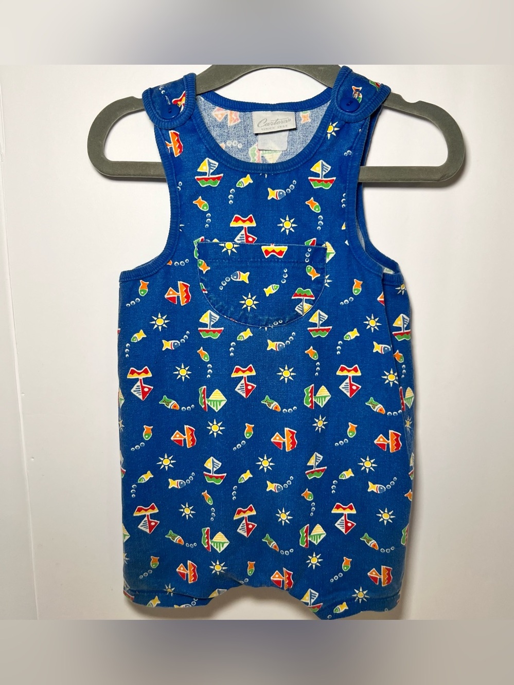 VTG 90s Carters Nautical Sailboat Blue Pocket Romper Shortalls Sail Boat Beach